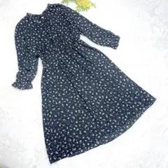 アースミュージック&エコロジー　花柄ワンピース　ロング　フリル袖　リボン　M L