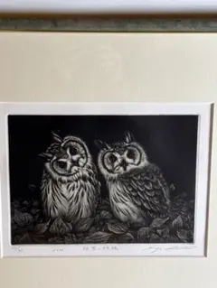 金澤隆 日本画 夜の帳 フクロウ インテリア 額縁 絵画 - メルカリ