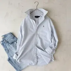 美品✨《ラルフローレン》オックスフォード 青ストライプ　カスタムフィットS