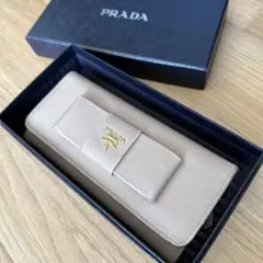 PRADA プラダ◆サフィアーノ◆長財布◆リボン◆ベージュ◆レディース◆箱付