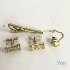 カフスボタン ネクタイピン タイタック 3点セット ゴールドカラー フォーマル