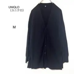 【ユニクロ】 ブラック　定番　Vネック ロングカーディガン オフィス　シンプルM