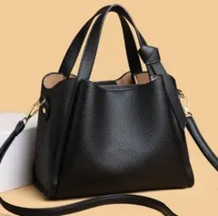 ハンドバッグ ショルダーバッグ スクエア ブラック シンプル 2WAY レザー調