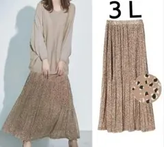 ラナン　消しプリーツシフォンロングフレアスカート　大きいサイズ　３Ｌ　レオパード