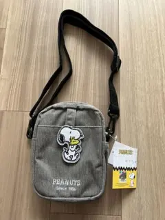 PEANUTS スヌーピー コーデュロイ ミニショルダーバッグ グレー