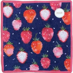 フェイラー　タオルハンカチ　ストロベリードット　ネイビー×ライトワイン