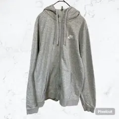 J897 ナイキ フルジップ パーカー グレー S 刺繍ロゴ ワンポイント 古着