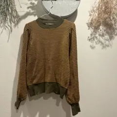 CPCM ボリュームスリーブ　春ニット　ボーダー　薄手　リブ編み