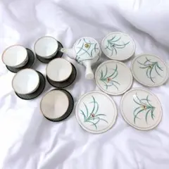 [香蘭社] 有田焼　急須、湯呑、茶托、小皿 茶器16点セット　グリーンカラー