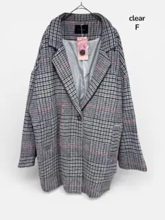 clear クリアー チェスターコート F オーバーシルエット 千鳥格子柄
