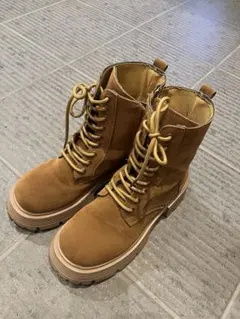 ブラウン スエード ミリタリーブーツ サイドジッパー付き