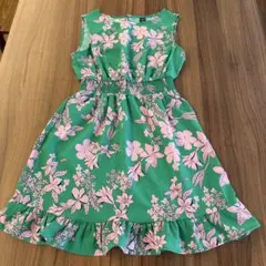 Shein 花柄ノースリーブワンピースグリーンピンクレディースM