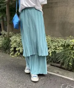 mi via loca シャイニーストライプ　WAVEプリーツレイヤードスカート