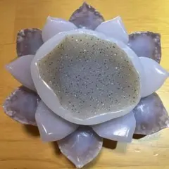 天然石 メノウ アゲート ドゥルージー ロータス 蓮の花 置物