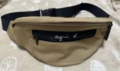 agnès b. ベージュ×ブラック　ボディーバッグ