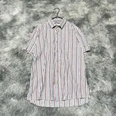 【シンプルライフ】ストライプシャツ L 半袖 袖折返し加工 ゆったり【美品】のサムネイル