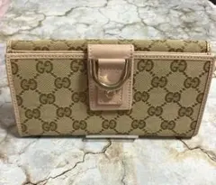 美品 GUCCI GGキャンバス Wホック エクリプス レザー 長財布 ボルドー GUCCI GGキャンバス Wホック エクリプス レザー 長財布 ボルドー系