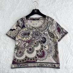 レオナール　カットソー　トリム　半袖　シャツ　花柄 レオナール☆カットソー シャツ 半袖 総柄 花柄 チェーン トリム