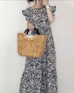 ワンピース 花柄 ロングワンピース マキシ丈 ゆったり 体型カバー 韓国