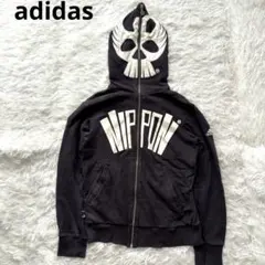 レア✨00s アディダス　スカルパーカー　日本代表ジップアップ 刺繍ロゴ Y2K