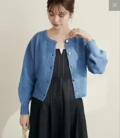 natural couture 青 クロップドカーディガン　ハート