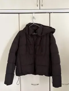 ZARA フード付きダウンジャケット ショート丈　Lサイズ ブラック