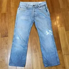 メンズ【美品 ディーゼル】デニムパンツ 刺繍 ロゴ 刻印 ジップ 跳上釦 28青