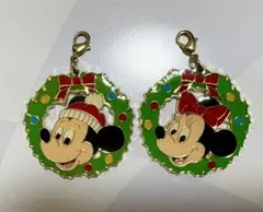 ディズニーランド　ミッキー　ミニー　クリスマス　チャーム　ペアキーホルダー