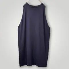 美品【mizuiro ind】 ゆったりウール混ノースリーブワンピース ネイビー