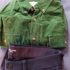 ケイさま専用に緑コーデュロイシャツと黒パンツセット