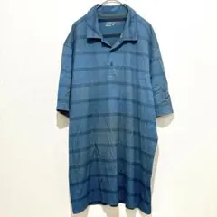 ナイキ ポロシャツ ポロ襟 半袖 ボーダー L 青 ポリエステル ゴルフ