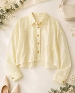 新品タグ付き★ショート丈シアーシャツ　アイボリー　ホワイト　M
