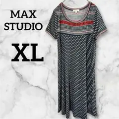 MAX STUDIO 【XL】ネイビー ワンピース 半袖 柄 レディース 古着
