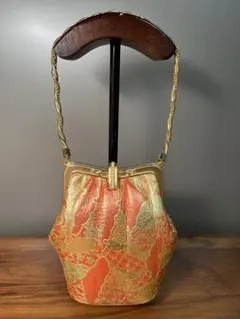 【極美品】高級 佐賀錦 和装バッグ フォーマル 鳳凰 花菱 金糸 柿色