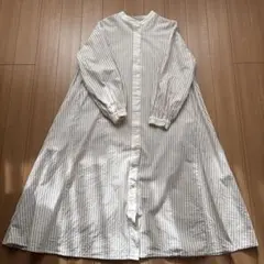 サマンサモスモス クレリック スタンドカラー　ワンピース　ベージュストライプ