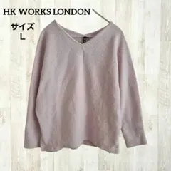 HKワークスロンドン Vネックニット L ピンク ドルマンスリーブ スリット