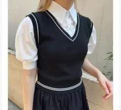 ニットベスト 重ね着風 ブラウス
