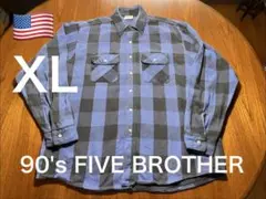 USA製！90's FIVE BROTHER ブロックチェック　ネルシャツ