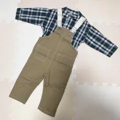 美品⭐︎プティマイン サロペット ノーカラー長袖シャツ セット 90