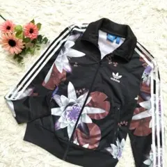 美品♡adidas 花柄　ジャージ トラックスジャケット ブラック Lサイズ