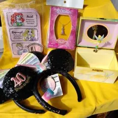 ディズニー40周年記念 ラメ耳カチューシャ&オルゴールネックレス通帳ケース