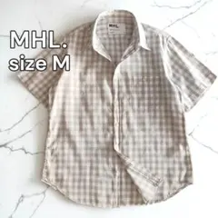 美品 MHL マーガレットハウエル リネン混 チェック 半袖シャツ M グレーのサムネイル