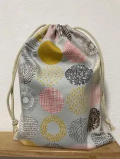 【ハンドメイド】裏地なし　コップ袋　給食袋　グレー　ピンク　北欧　水玉