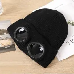ニット帽 ゴーグルビーニー 黒 男女兼用 カジュアル ストリート 冬 b5