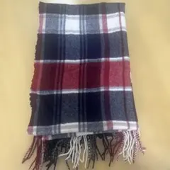 チェック柄 フリンジ マフラー レッド系のサムネイル