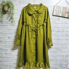 フリルワンピース 丸襟 ピンタック 大人可愛い Aライン ゆったり 袖ボリューム