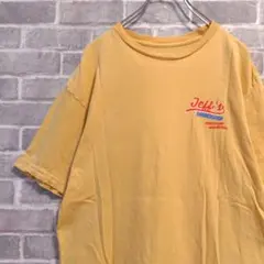 Jeff's BARBERSHOP 半袖プリントTシャツ イエロー US古着