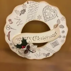 ハンドメイドクリスマスリース トールペインティング　木製 装飾付き