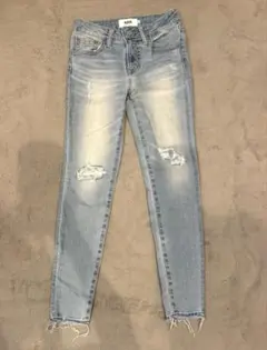 AZUL by moussy ダメージスキニーデニム XSライトブルーレディース
