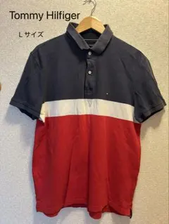 TOMMY HILFIGER ポロシャツ ネイビー/ホワイト/レッド　Lサイズ